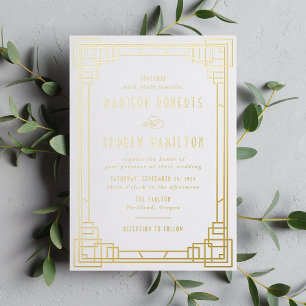Invitation En Aluminium Mariage Moderne Art Déco Or