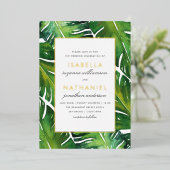 Invitation En Aluminium Mariage Moderne aux Feuilles Tropicales Vertes (Debout devant)