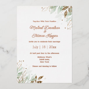 Invitation En Aluminium Mariage Moderne aux Tons Vert Botanique et Or Rose