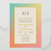 Invitation En Aluminium Mariage Moderne avec Dégradé de Arc-en-Ciel (Recto)