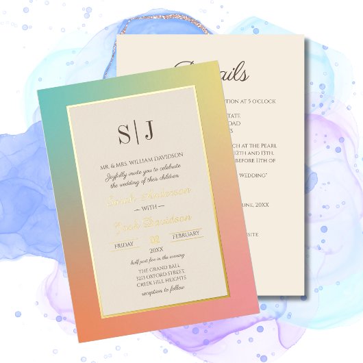 Invitation En Aluminium Mariage Moderne avec Dégradé de Arc-en-Ciel