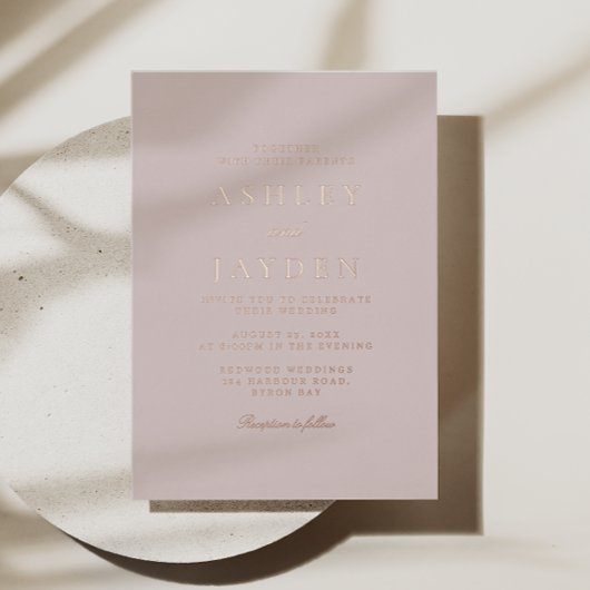 Invitation En Aluminium Mariage Moderne avec Dorure Rose et Blush