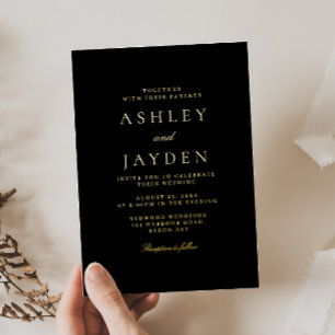 Invitation En Aluminium Mariage moderne Black & Gold