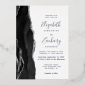 Invitation En Aluminium Mariage moderne Black Silver Agate (Recto)