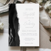 Invitation En Aluminium Mariage moderne Black Silver Agate