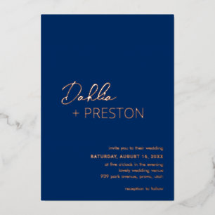 Invitation En Aluminium Mariage moderne bleu marine minimal