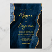 Invitation En Aluminium Mariage Moderne Bleu Nuit Agate Chic Or Script (Recto)