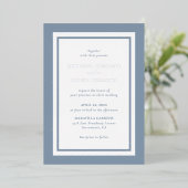 Invitation En Aluminium Mariage Moderne Bleu Poussiéreux Argent (Debout devant)