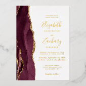 Invitation En Aluminium Mariage moderne Burgundy Red Gold (Recto)