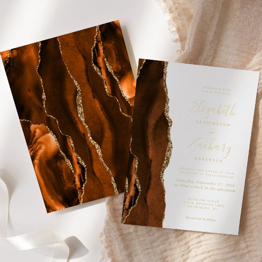 Invitation En Aluminium Mariage moderne Burnt Orange Agate