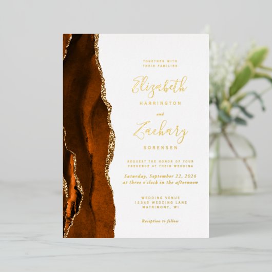 Invitation En Aluminium Mariage moderne Burnt Orange Agate (Debout devant)