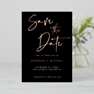 Invitation En Aluminium Mariage Moderne Calligraphié avec Feuille d'Or Noi