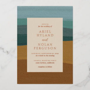 Invitation En Aluminium Mariage Moderne Chic et Abstrait au Bord de la Mer