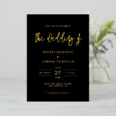 Invitation En Aluminium Mariage moderne contemporain noir et or (Debout devant)