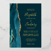 Invitation En Aluminium Mariage moderne Dark Turquoise Gold Agate (Recto)