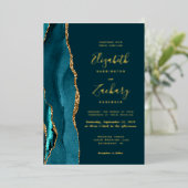 Invitation En Aluminium Mariage moderne Dark Turquoise Gold Agate (Debout devant)