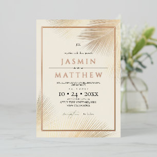Invitation En Aluminium Mariage Moderne de Plage Côtière Palmier en Or