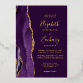 Invitation En Aluminium Mariage moderne Deep Purple Gold Agate (Recto)