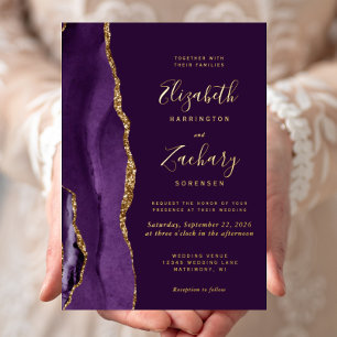 Invitation En Aluminium Mariage moderne Deep Purple Gold Agate