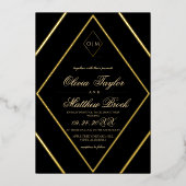 Invitation En Aluminium Mariage moderne Diamond Black Gold (Recto)