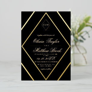 Invitation En Aluminium Mariage moderne Diamond Black Gold