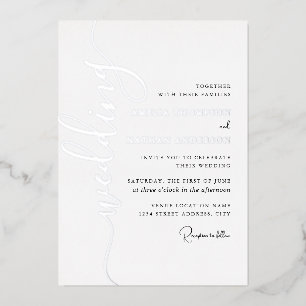 Invitation En Aluminium Mariage Moderne Écriture Argentée