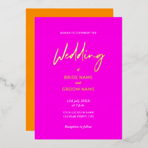 Invitation En Aluminium Mariage Moderne Écriture Rose Orange Attrayant