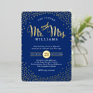 Invitation En Aluminium MARIAGE MODERNE ÉLÉGANT confettis bleu marine or