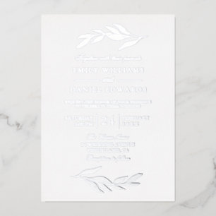 Invitation En Aluminium Mariage Moderne Élégant Feuille de Feuille d'Argen