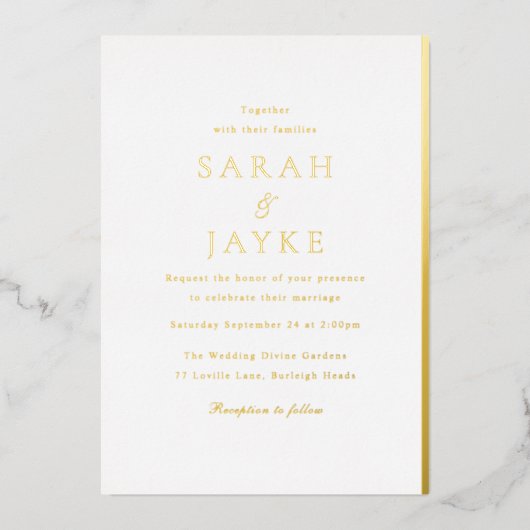 Invitation En Aluminium Mariage moderne élégant Gold Foil (Recto)