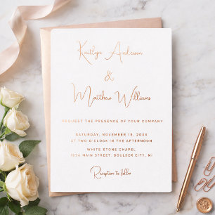 Invitation En Aluminium Mariage Moderne Élégant Minimaliste Rose Gold Scri