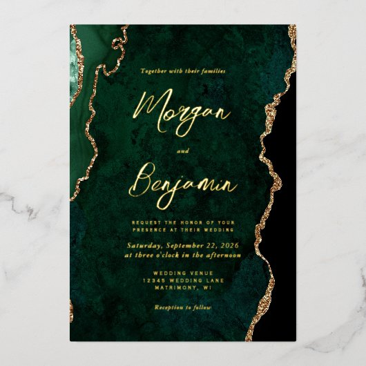 Invitation En Aluminium Mariage moderne Emerald Green Agate (Recto)