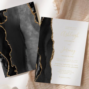 Invitation En Aluminium Mariage Moderne en Agate Noir et Or
