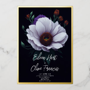Invitation En Aluminium Mariage Moderne Fleur de Marguerite Blanche Bordur