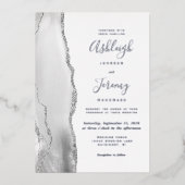 Invitation En Aluminium Mariage moderne gris argenté blanc (Recto)