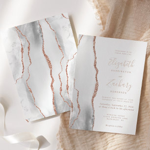 Invitation En Aluminium Mariage Moderne Gris Blanc Rose Or Agate