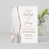 Invitation En Aluminium Mariage moderne gris blanc rose or âge (Debout devant)