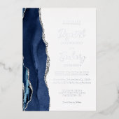 Invitation En Aluminium Mariage moderne Marine Blue Silver Agate (Recto)