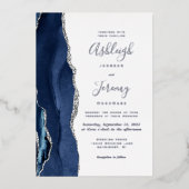 Invitation En Aluminium Mariage moderne Marine Blue Silver Agate (Recto)