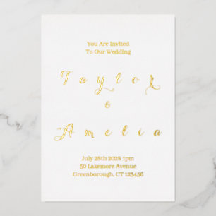 Invitation En Aluminium Mariage Moderne Minimal Véritable Huile d'Or