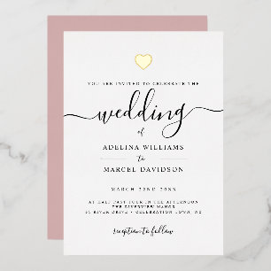 Invitation En Aluminium Mariage Moderne Minimaliste Calligraphie Cœur Doré