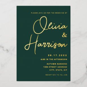 Invitation En Aluminium Mariage Moderne Minimaliste Écriture Vert Émeraude