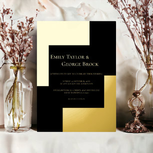 Invitation En Aluminium Mariage Moderne Minimaliste Élégant Noir et Or