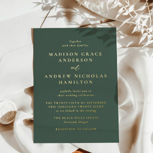 Invitation En Aluminium Mariage Moderne Minimaliste Vert et Or