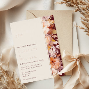 Invitation En Aluminium Mariage moderne monogramme crème automne en feuill