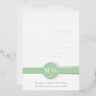 Invitation En Aluminium Mariage Moderne Monogramme Luxe Vert Papier D'arge