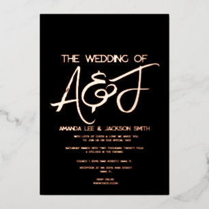 Invitation En Aluminium Mariage Moderne Noir et Or Rose