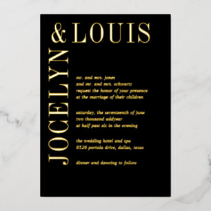 Invitation En Aluminium Mariage Moderne Noir Gras