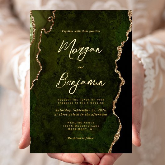 Invitation En Aluminium Mariage moderne Olive Green Script