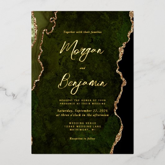 Invitation En Aluminium Mariage moderne Olive Green Script (Recto)